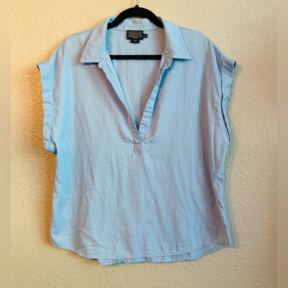 Pendleton 100% Cotton Collared Split Neck Sleevel… - image 2